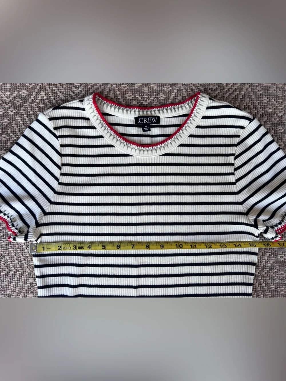 J.Crew Ribbed Stripe Tee Women's Medium Embroidered Trim Knit Short Sleeve Top
